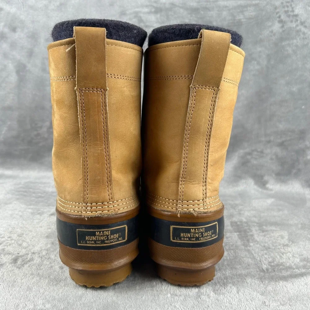 LL Bean Maine Hunting Shoe Vintage Made in USA Duck Boots Tan Navy Women 7